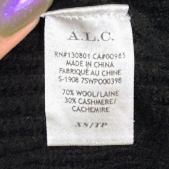 A.L.C. Maura Sweater Statement Puff Shoulder Black Ribbed Turtleneck Cashmere XS - Picture 12 of 13